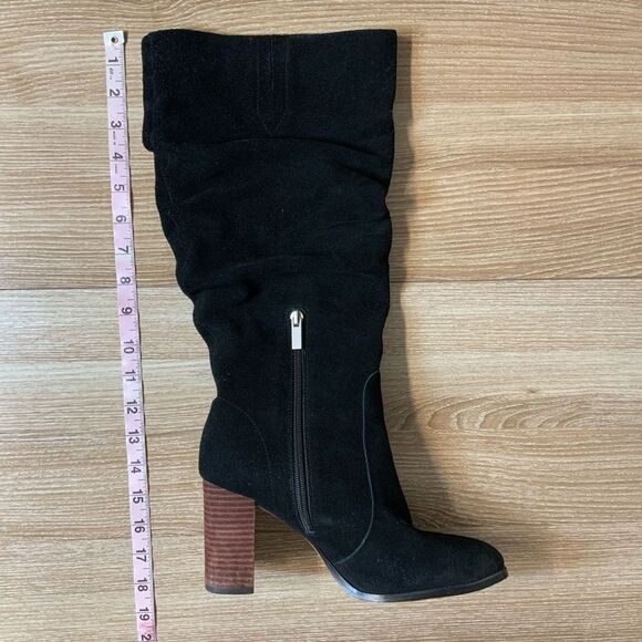 Splendid Gladis Black Suede Leather Ruched Knee High Heeled Boots Size 8.5 - Picture 8 of 16